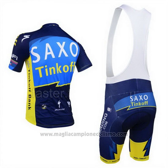 2013 Abbigliamento Ciclismo Tinkoff Saxo Bank Blu e Giallo Manica Corta e Salopette